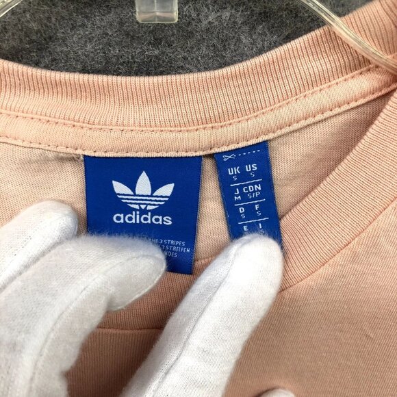 Adidas Trefoil Logo T Shirt Womens Small S Peach Pink Short Sleeve Cotton - Picture 7 of 10